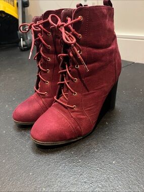 JustFab Wine Lace-Up Suede Ankle Boots